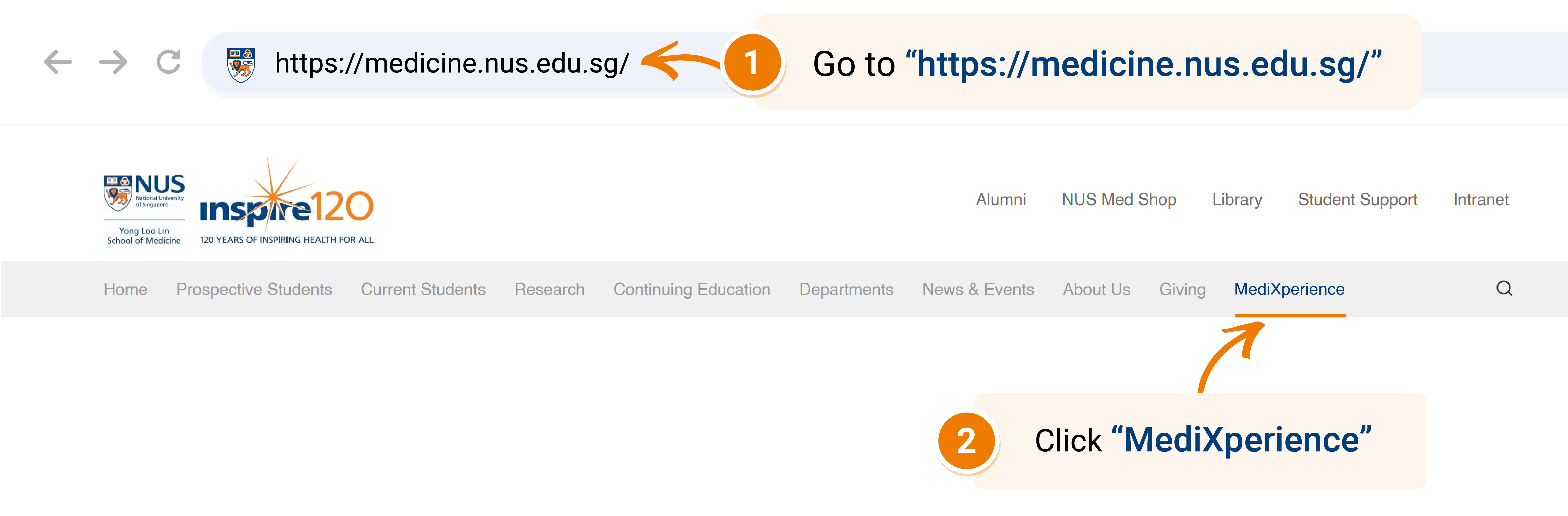 Instructional Screenshot of NUS Medicine Website