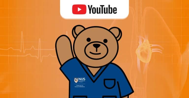 MediXperience mascot bear prompting medical education on Cardiovascular System on YouTube channel