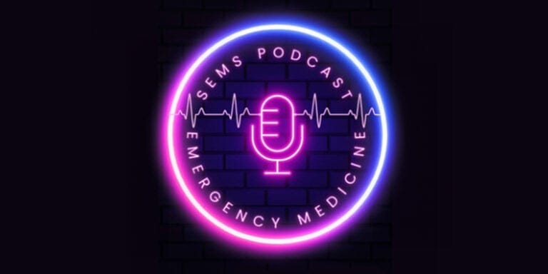 MediXperience podcast neon sign with emergency medicine theme.