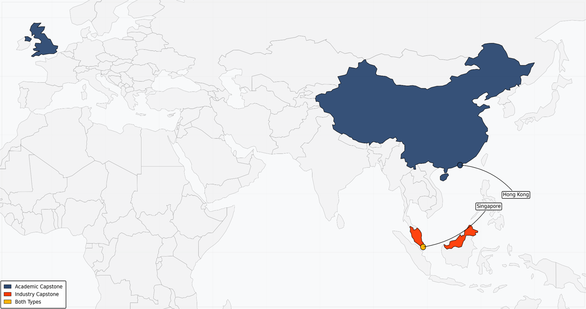 Locations of academic and industry capstone placements