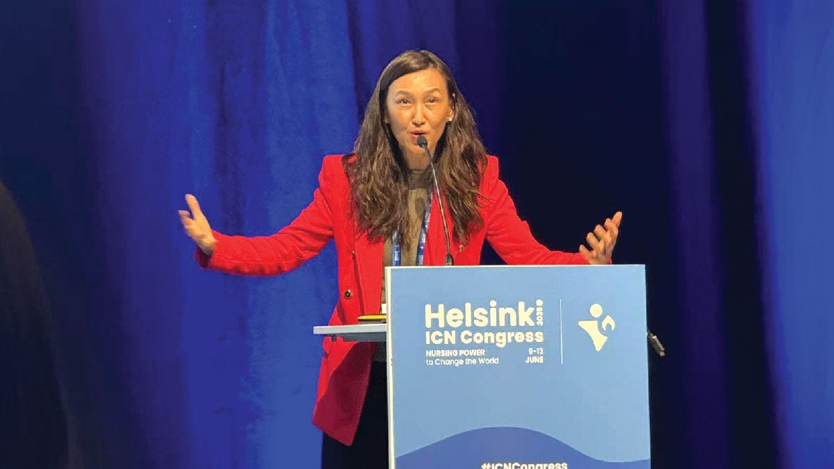Dr Zhou speaking at the ICN Congress 2025 Helsinki.