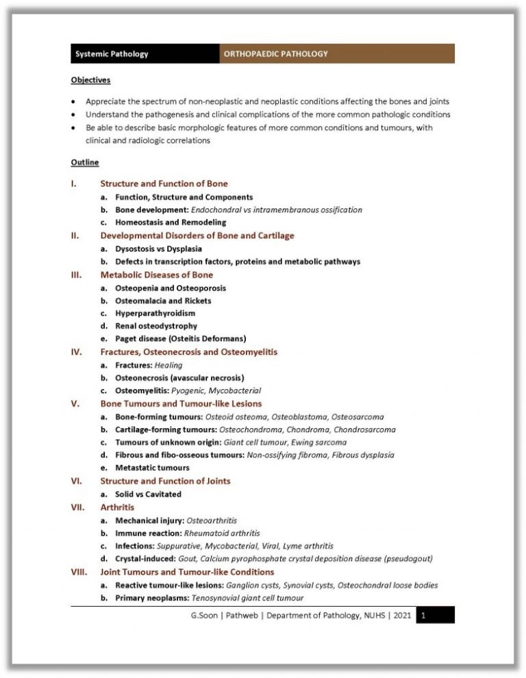 MSK- Study Notes and One Page Summary – NUS Pathweb :: NUS Pathweb