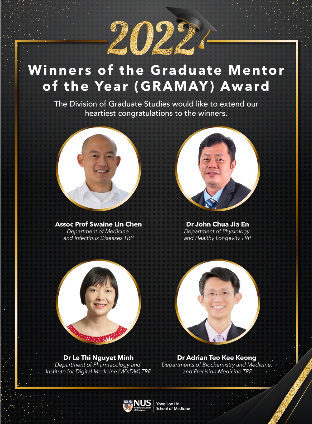 Winners of the Graduate Mentor of the Year (GRAMAY) Award A/Prof John Chua