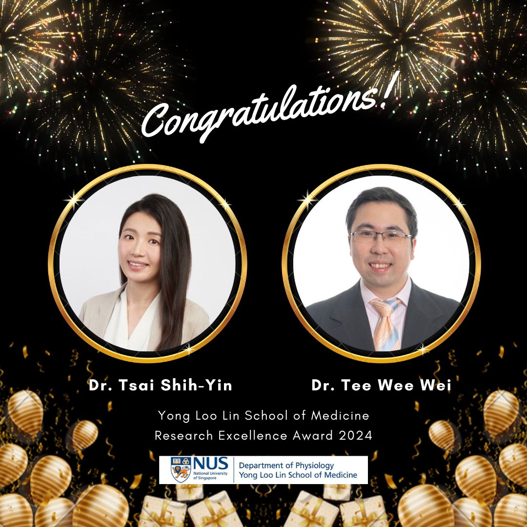 Congratulations to Dr Tsai Shih-Yin and Dr Tee Wee Wei for being selected to receive the Yong Loo Lin School of Medicine Research Excellence Award for 2024