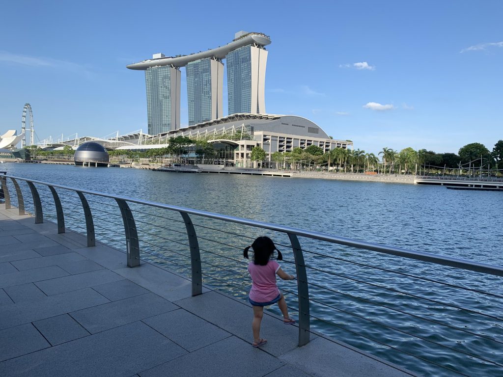 Dr Tam Wai Jia’s 3-year-old daughter admiring the Marina Bay skyline earlier this year.