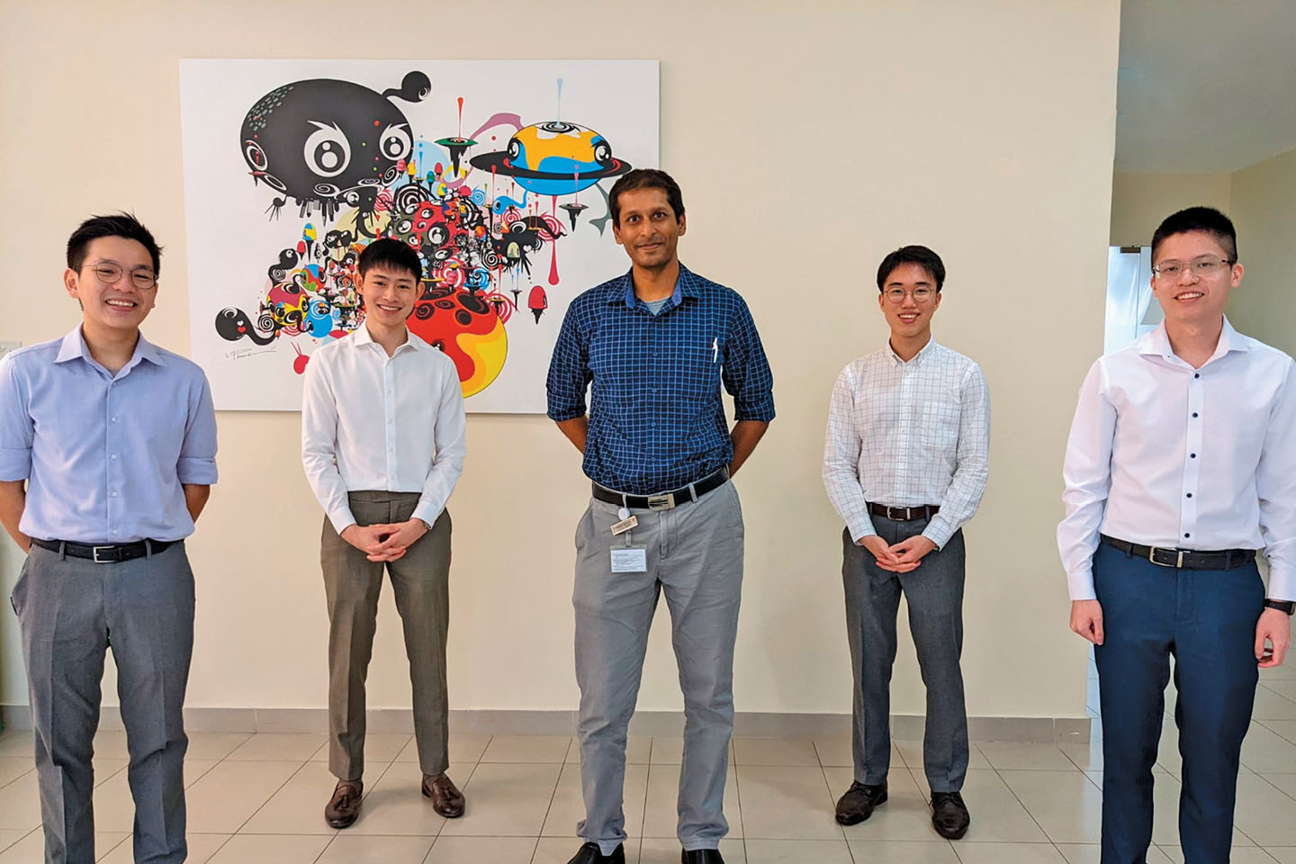 Dominic Yap, Joseph Zhao, Asst Prof Raghav Sundar, Benjamin Tan and Teo Chong Boon.