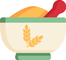 Minimalist vector icon of a bowl containing flour made from grains