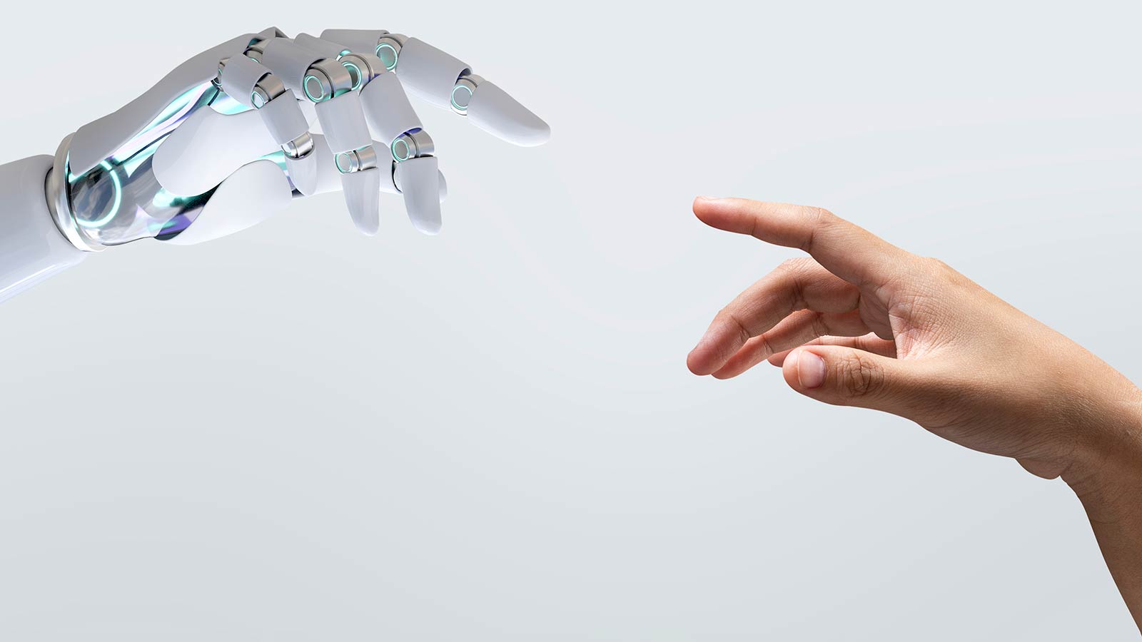 Abstract image of robot hand and human hand, mimicking a classical Renaissance image