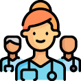 Infograph icon of nurses with stetoscopes.