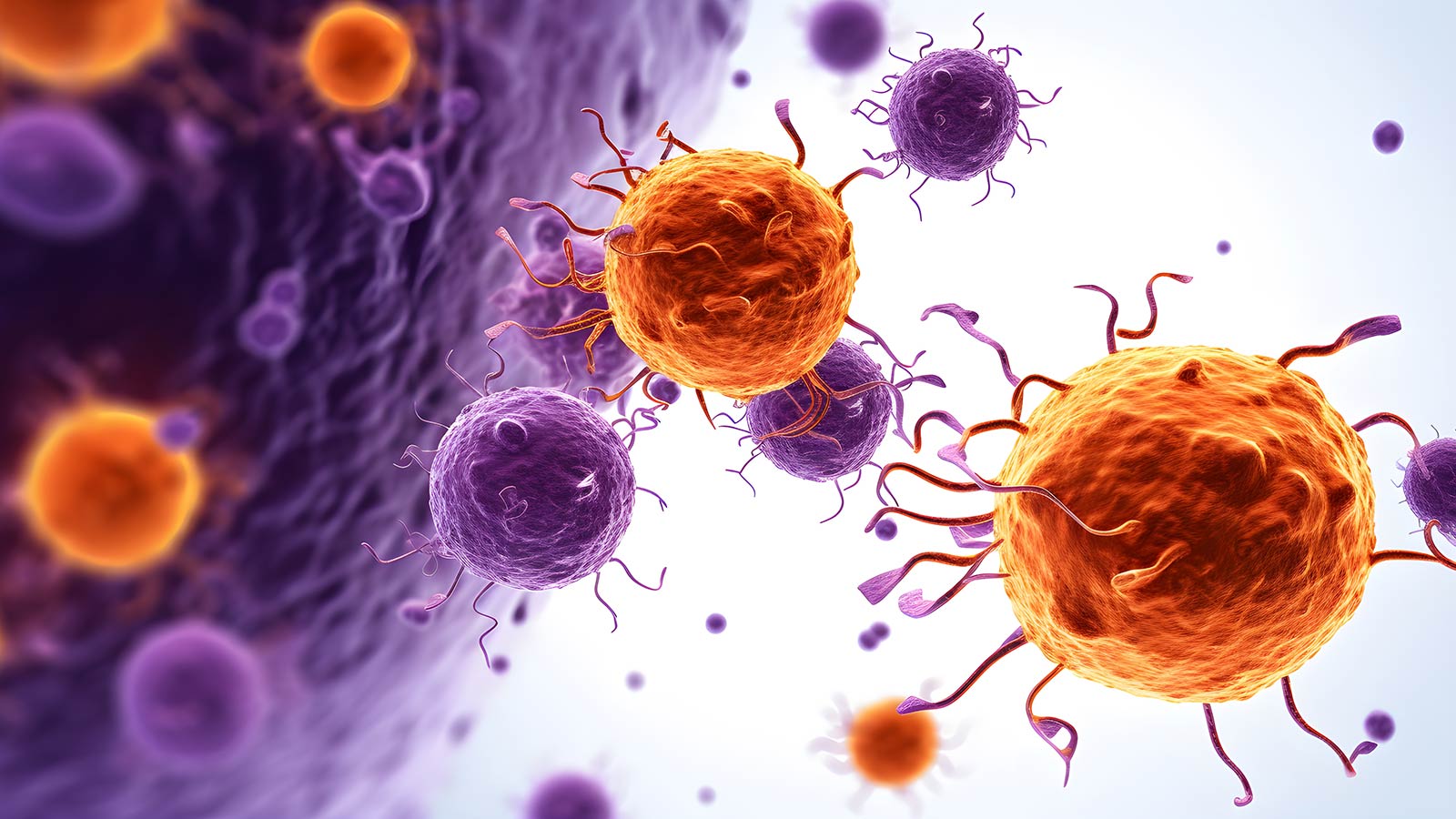Stock abstract illustration of cells and cancer cells.