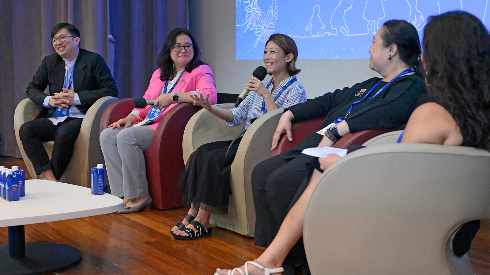 Panel featuring Chief Executive Officer of The American Chamber of Commerce, Dr Hsien-Hsien Lei (2nd from left), Assistant Dean (Undergraduate Studies) of the NUS Faculty of Arts and Social Sciences Adelyn Lim (middle) and President of United Women Singapore, Ms Georgette Tan (2nd from right) discussing ways to increase education and advocacy on pertinent reproductive issues.