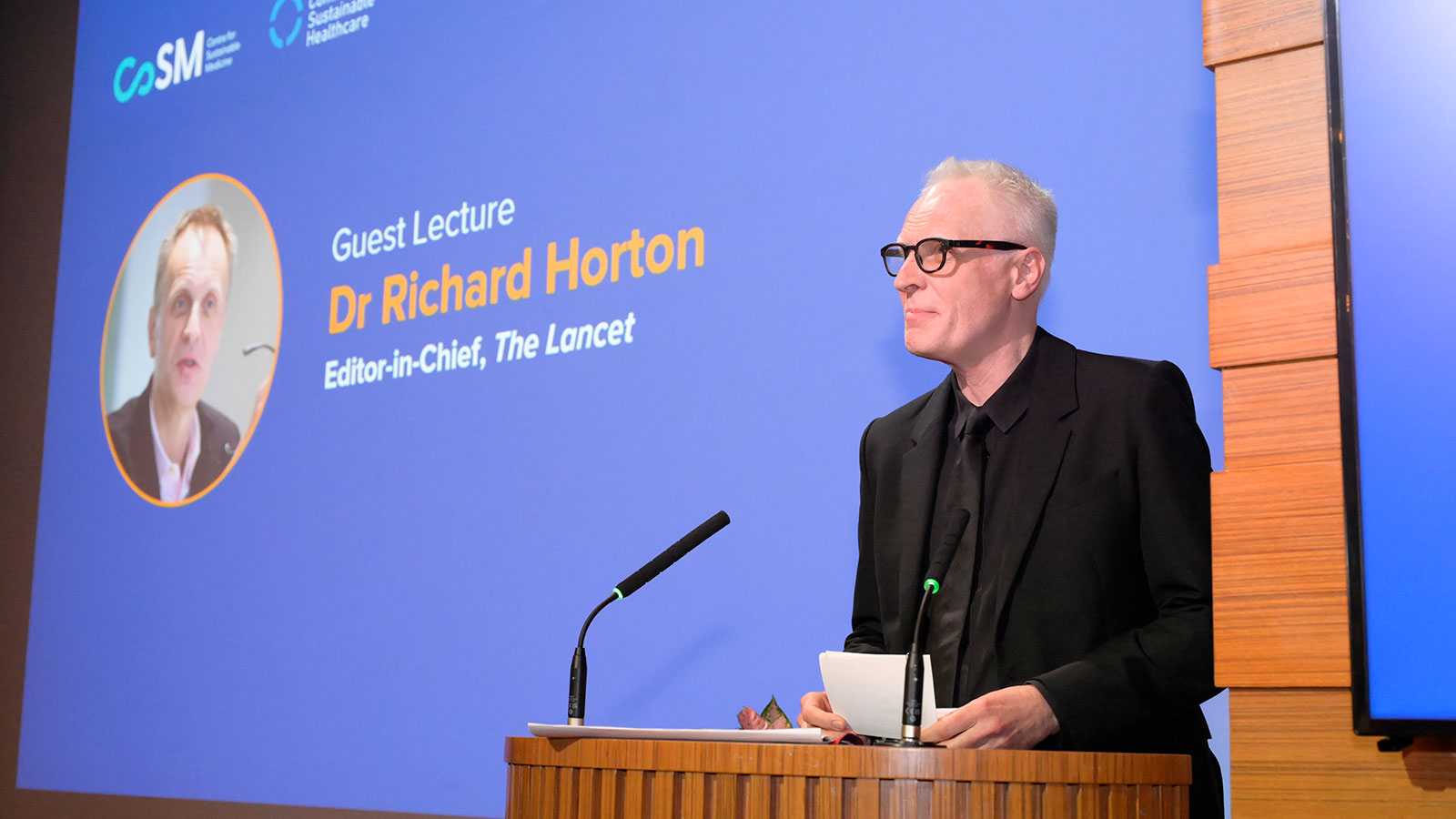 Dr Richard Horton, Editor-in-Chief of The Lancet, speaking at the stage podium.