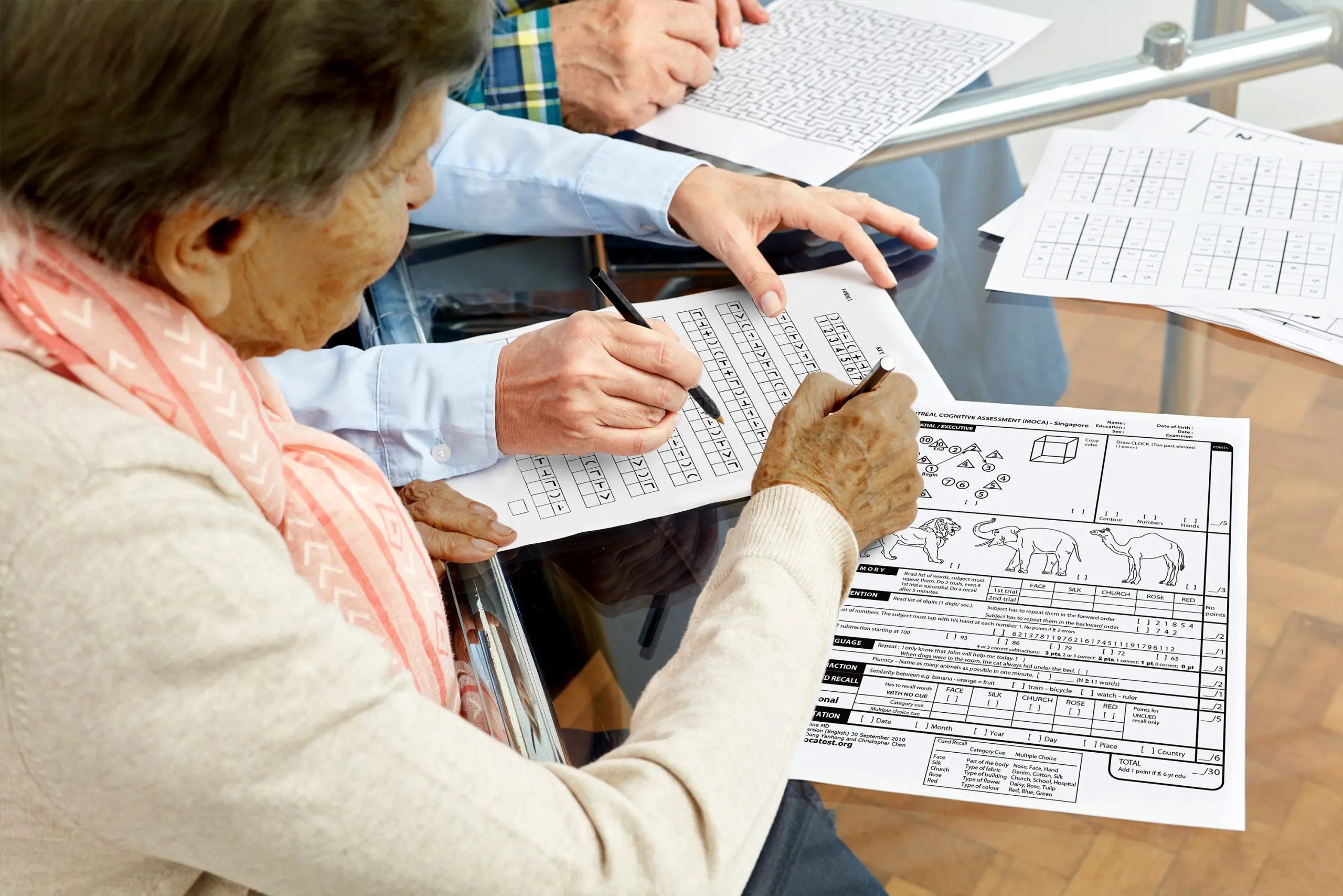 Elderly woman writing to represent Memory, Ageing and Cognition Centre, MACC