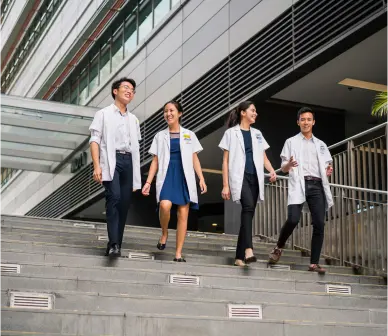 NUS Medicine students walking on campus, representing campus virtual tour