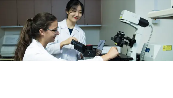 Female researcher in a lab working on the latest research news at NUS Medicine