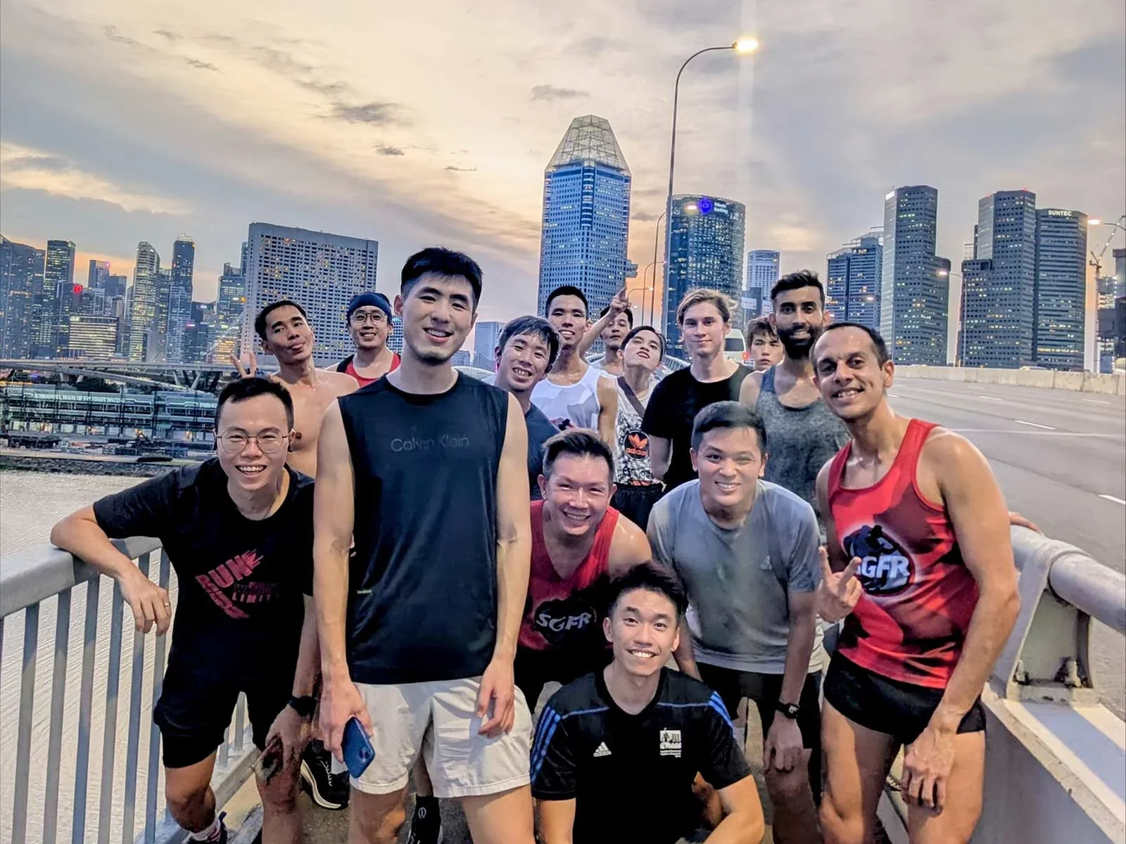 Youran (front row, second from left) out for an evening run with his friends.