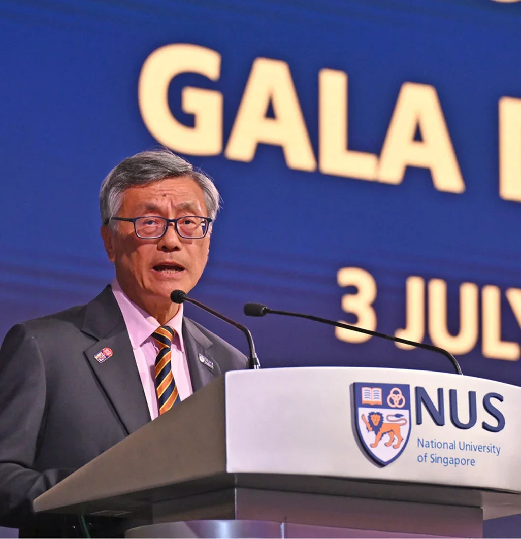 Prof Tan Eng Chye, NUS President, speaking from the podium.