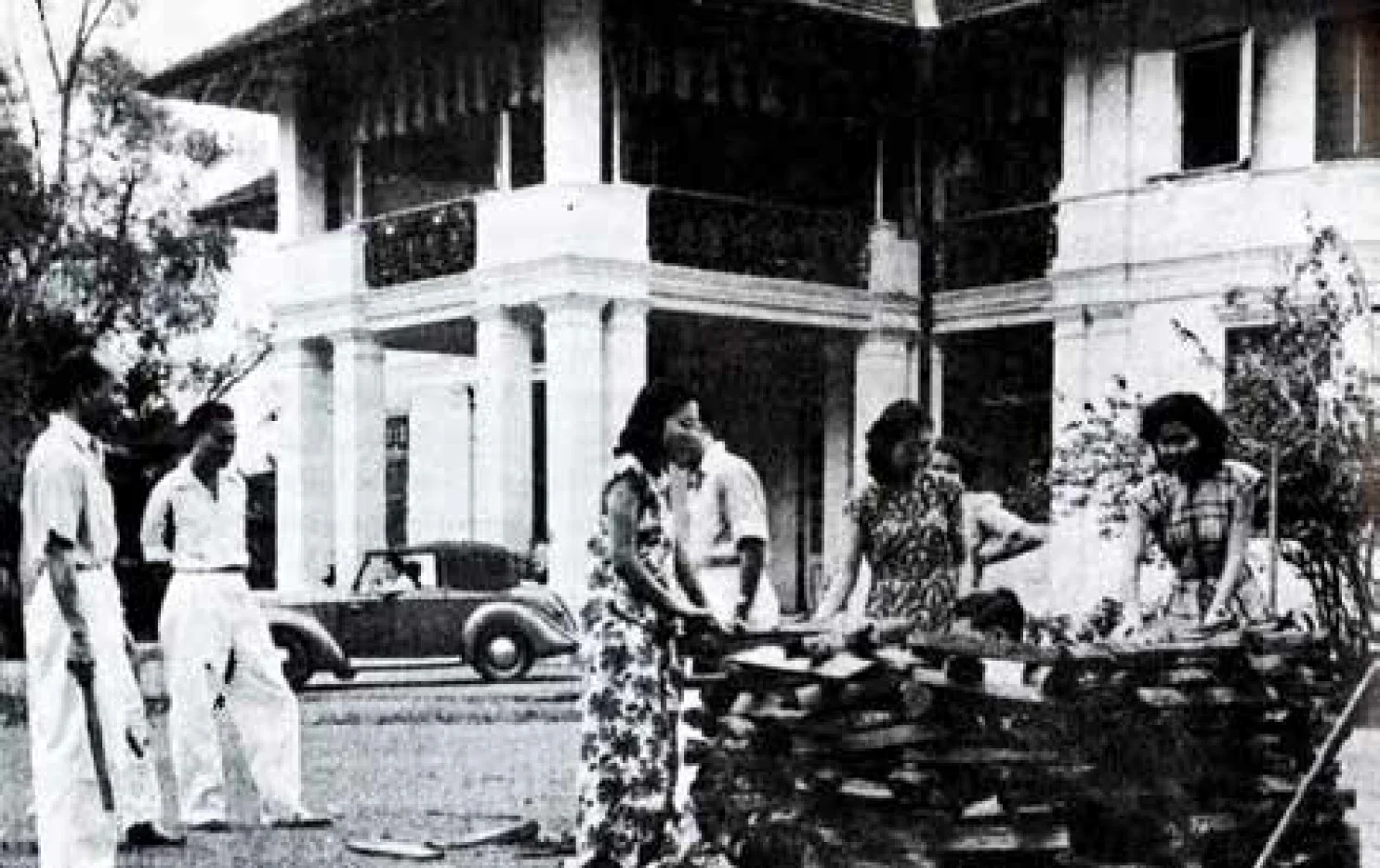 Monochromatic photo. Preparing for campfire night at Holne Chase Hotel.