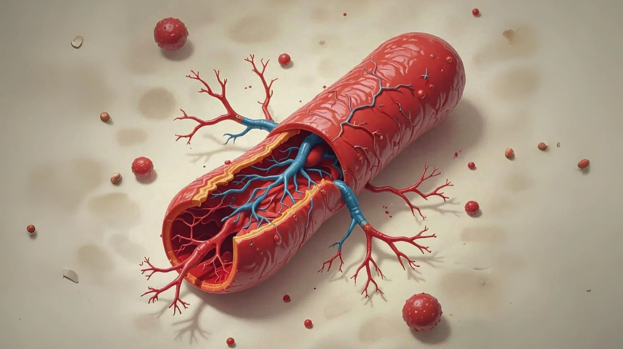 Illustration of cross-section of an arterty with smaller arteries spread out.