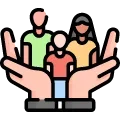 Icon - A nuclear family in a pair of hands, opened.